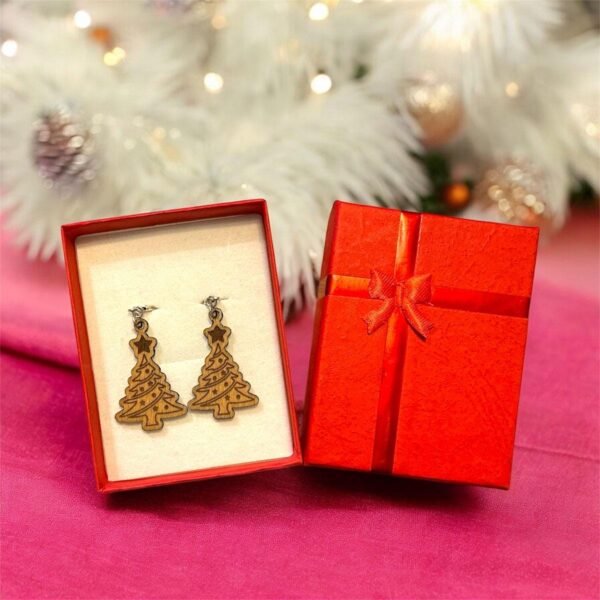Holz Weihnachtsbaum Ohrringe – Einzigartige Weihnachtsaccessoires – Bild 2