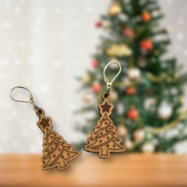 Holz Weihnachtsbaum Ohrringe – Einzigartige Weihnachtsaccessoires – Bild 4