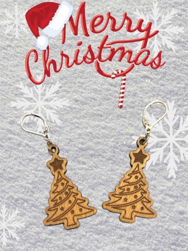Holz Weihnachtsbaum Ohrringe – Einzigartige Weihnachtsaccessoires – Bild 3
