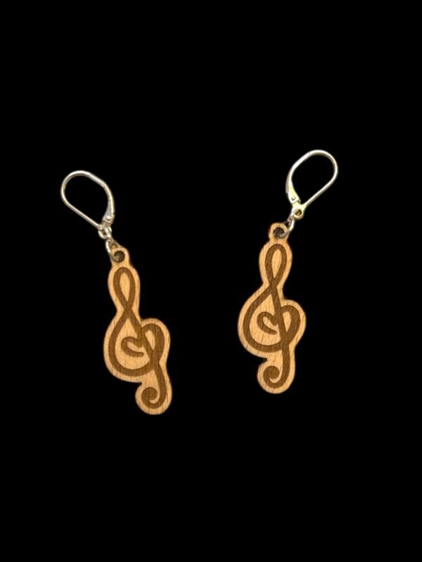 Handgefertigte Holzohrringe mit Violinschlüssel mit Herz | Lasergraviert | Silber 925 Haken | Geschenk für Musikliebhaber – Bild 5
