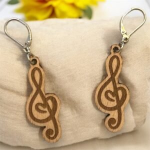Handgefertigte Holz- und Silber 925 Ohrringe mit Violinschlüssel