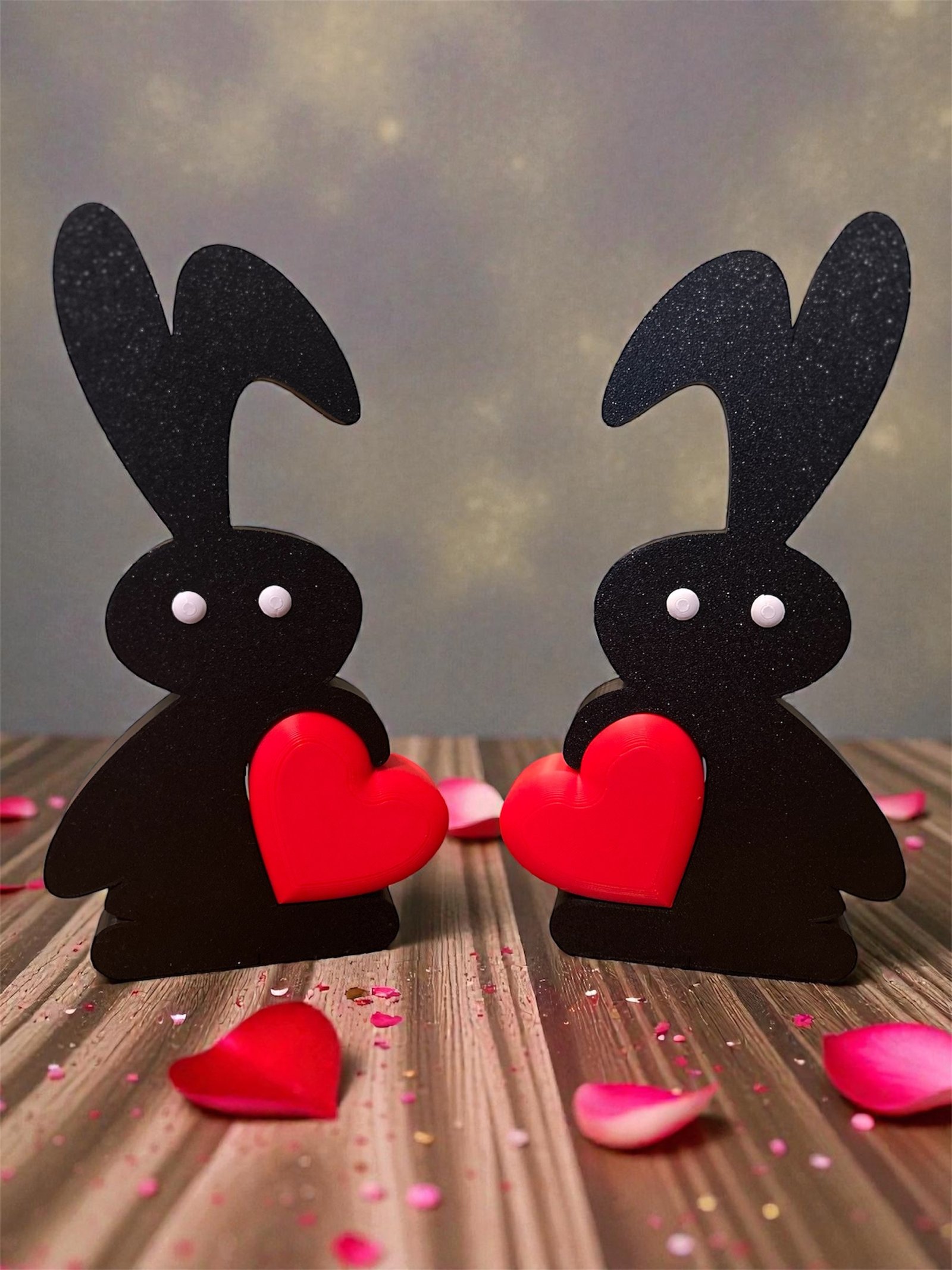 Duo der Liebe: 3D-gedruckte Hasen-Aufsteller mit Herz – Modernes Design-Deko-Set