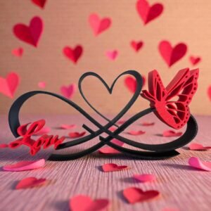 3D-Dekoaufsteller „Unendliche Liebe“ – Herz & Schmetterling Design