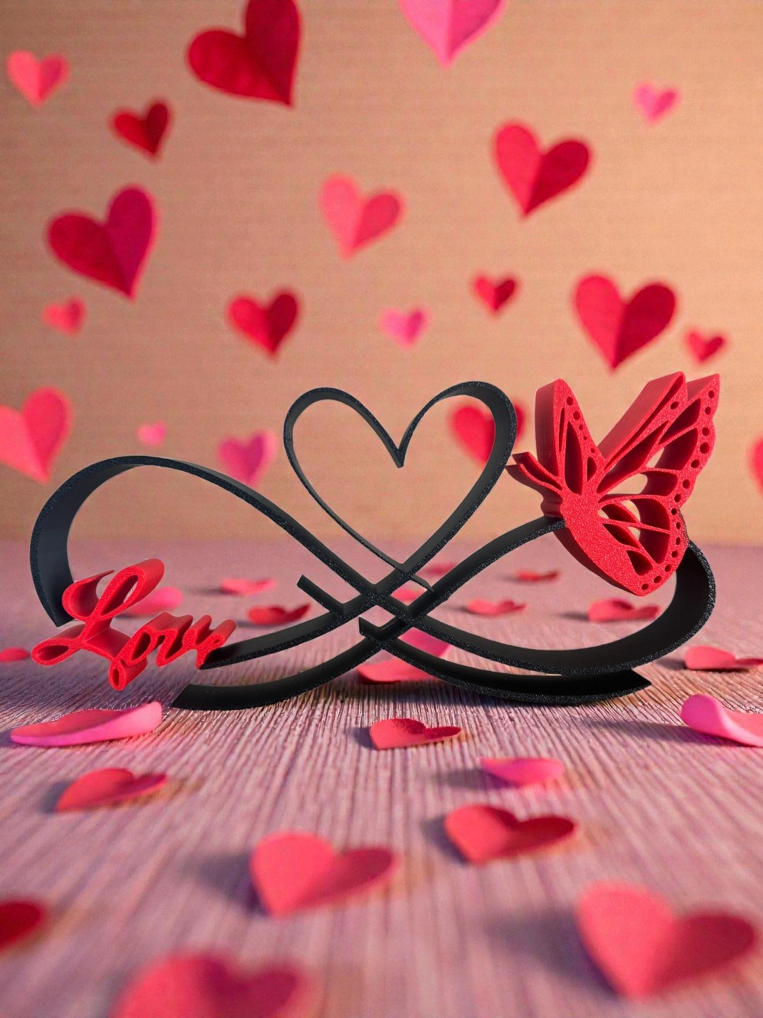 3D-Dekoaufsteller „Unendliche Liebe“ – Herz & Schmetterling Design