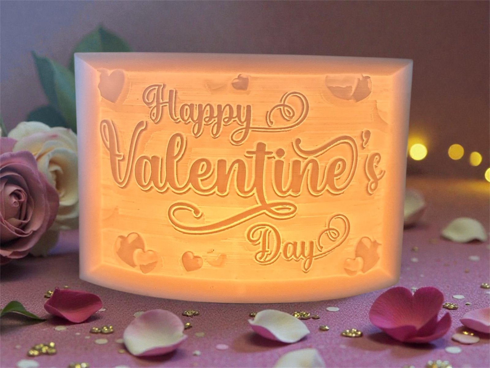 3D-gedruckte Lithophanie „Happy Valentine’s Day“ Romantisches Deko-Licht